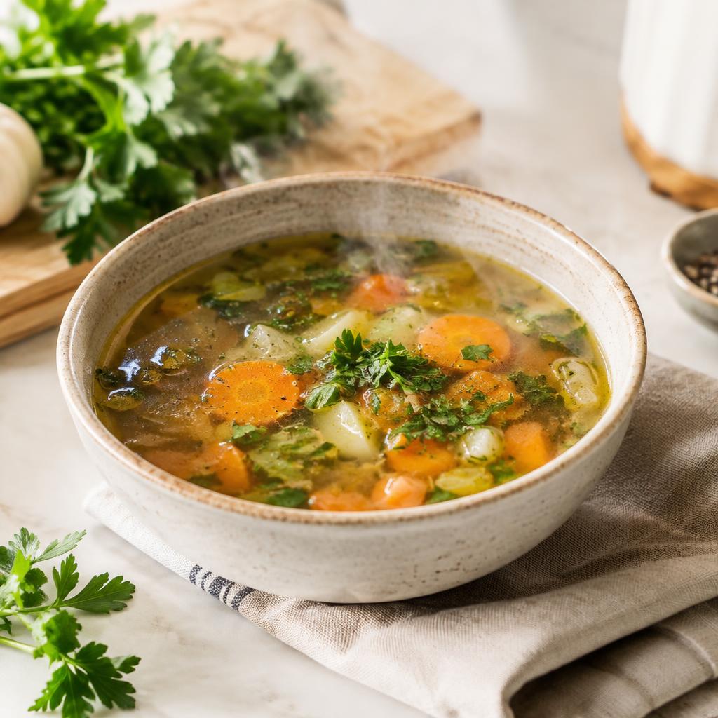 Bowl of warm vegetable broth